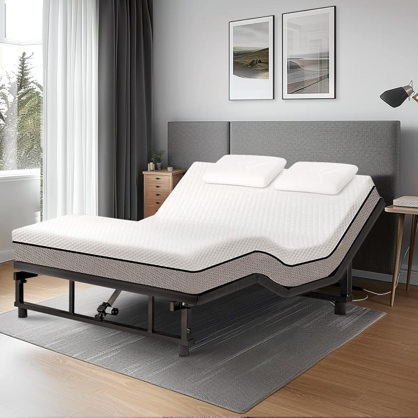 Queen Adjustable Bed Base Frame - Premium Metal, Head & Foot Incline, Wireless Remote, Zero Gravity, Quiet Motor (79" L x 59" W x 12.72" H) Black