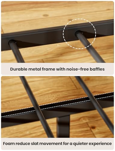 Mixcous Queen Over Queen Bunk Bed for Adults & Teens, Heavy Duty Metal Bunk Bed with EVA Anti-Slip Ladder & Full-Length Guardrails, Noise-Free Queen Bunk Bed Frame with Under-Bed Storage, Black